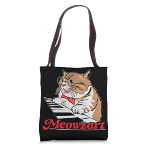 meowzart piano cat musician musical instrument pianist music tote bag