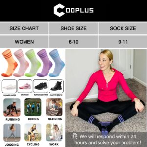 COOPLUS Womens Athletic Crew Socks 5 Pairs Outdoor Recreation Socks Performance Wicking Cushion Mid-Calf Socks