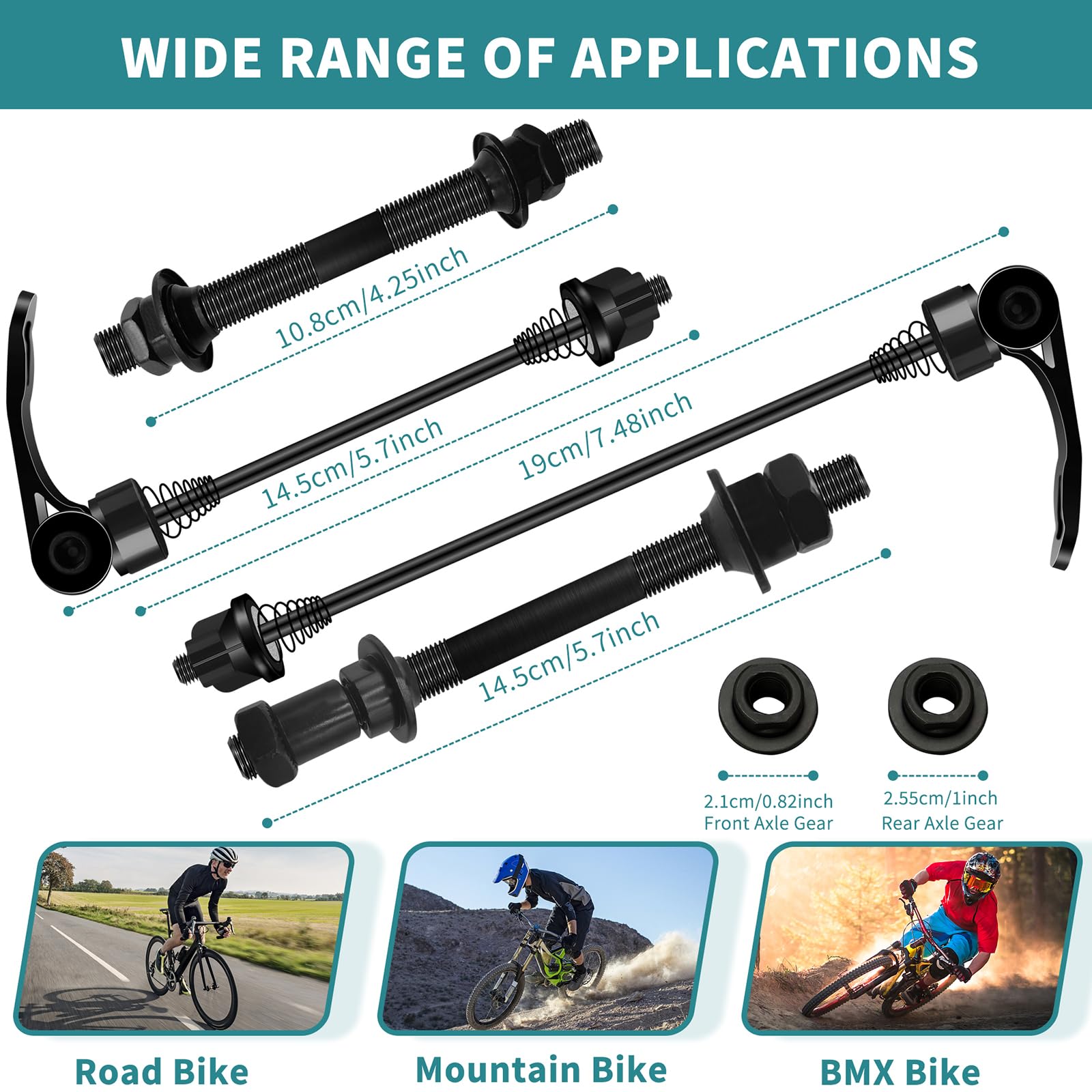 MOONDKIST Bike Quick Releases Set, 1 Pair MTB Quick Release Bicycle Hub Road Mountain Bike Front & Rear Axle Hollow Shaft Set with 25mm Wheel Hub Steel Ball for Road Bike, Mountain Bike