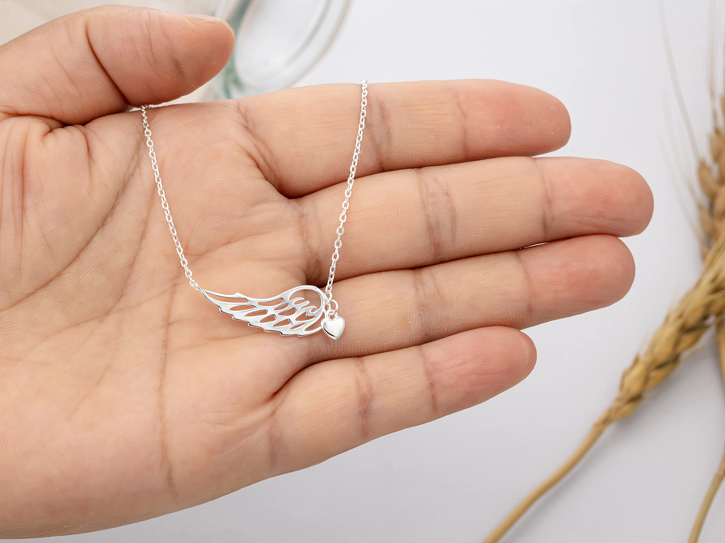 RareLove Miscarriage Gifts for Mothers,925 Sterling Silver Baby Angel Wing Heart Pendant Necklace,Baby Loss Memorial Gifts for Mothers, Bereavement Sympathy Gifts for Loss of Baby