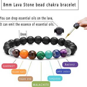 7 Chakra Healing Crystal Necklace Tree of Life Wire Wrapped Crescent Moon chakra stones Pendant Necklaces AND 8mm 7 Chakra Lava Rock Stone Beaded Stretch Bracelets Energy gift jewelry for women