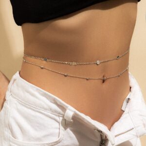 AoedeJ Silver Gold Belly Chains Layered Waist Chains Summer Beach Jewelry Body Chains Small Coin Belly Waist Chains for Women (Silver)