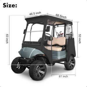 10L0L Golf Cart Driving Enclosure 2 Passenger fit Yamaha G14 G16 G22 G29 Drive and Drive 2, Golf Cart Rain Cover with Clear Roll-Up Windshield, Side Mirror Openings, Waterproof Oxford Cloth Enclosure