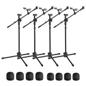 aw 4 packs microphone boom arm stand dual mic clips adjustable tripod phone holder for performance singing wedding stage and outdoor