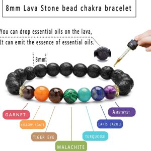 7 Chakra Healing Crystal Necklace Tree of Life Wire Wrapped Crescent Moon chakra stones Pendant Necklaces AND 8mm 7 Chakra Lava Rock Stone Beaded Stretch Bracelets Energy gift jewelry for women