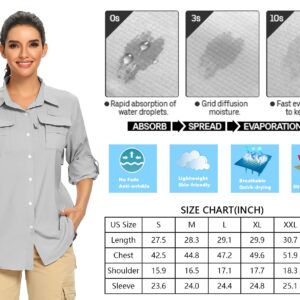 Jessie Kidden Women's UPF 50+ UV Sun Protection Safari Shirt, Long Sleeve Outdoor Cool Quick Dry Fishing Hiking Gardening Shirts (5055 Grey XL)