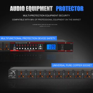 Micfuns Pro Audio 10 Outlet Power Conditioner,8 Independent Switch Conditioner, Power Strip Surge Protector 110-230v 2000W Single Channel Max Output 16 Amps Black