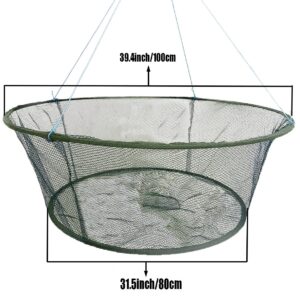 Foldable Fishing net Hand cast net, Shrimp net Crab net Fishing net Crayfish Hand cast cage (Top: 39.4in/Bottom:31.5in)