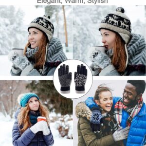 Long Keeper Winter Touchscreen Gloves for Women Men Anti-Slip Touch Screen Knit Warm Thicken Gloves (Black)