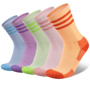 COOPLUS Womens Athletic Crew Socks 5 Pairs Outdoor Recreation Socks Performance Wicking Cushion Mid-Calf Socks