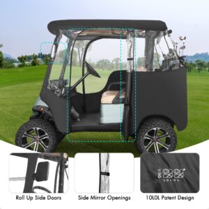 10L0L Golf Cart Driving Enclosure 2 Passenger fit Yamaha G14 G16 G22 G29 Drive and Drive 2, Golf Cart Rain Cover with Clear Roll-Up Windshield, Side Mirror Openings, Waterproof Oxford Cloth Enclosure