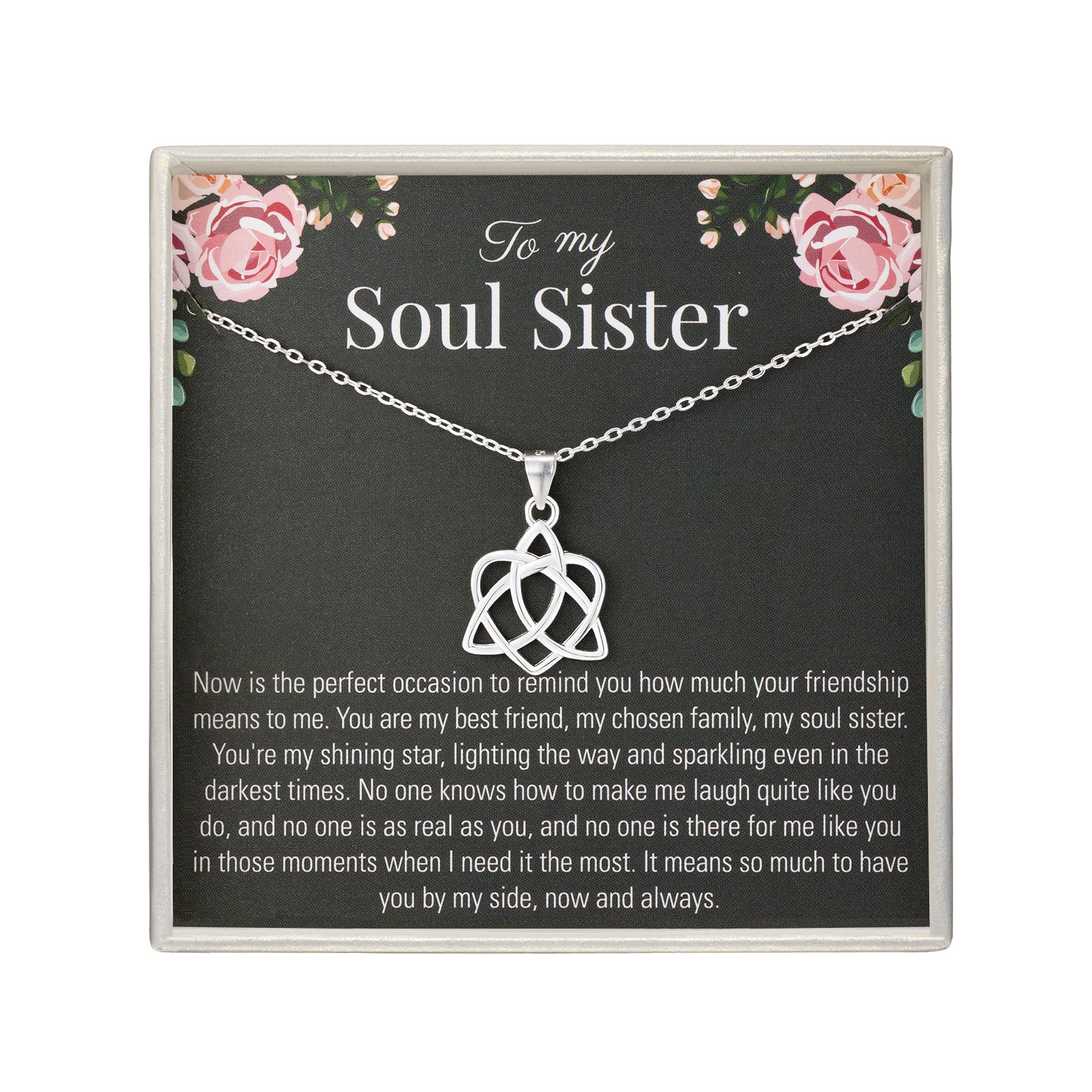 RareLove Soul Sister Gift for Women, Friendship 925 Sterling Silver Sister Celtic Knot Infinity Heart Necklace, Best Friend Birthday Gifts