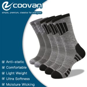 COOVAN Mens Hiking Socks Crew Outdoor Socks 5 Pairs Moisture Wicking Cushioned Athletic Boot Socks