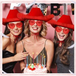 Handepo 3 Pcs Cowgirl Cowboy Hat Set Cowgirl Hat with Feathers Heart Shaped Sunglasses Bandana Accessories for Women Cowgirl(Red)