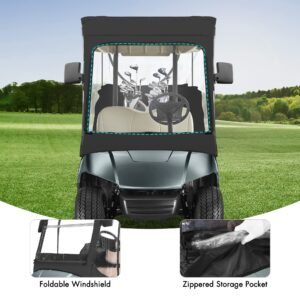 10L0L Golf Cart Driving Enclosure 2 Passenger fit Yamaha G14 G16 G22 G29 Drive and Drive 2, Golf Cart Rain Cover with Clear Roll-Up Windshield, Side Mirror Openings, Waterproof Oxford Cloth Enclosure