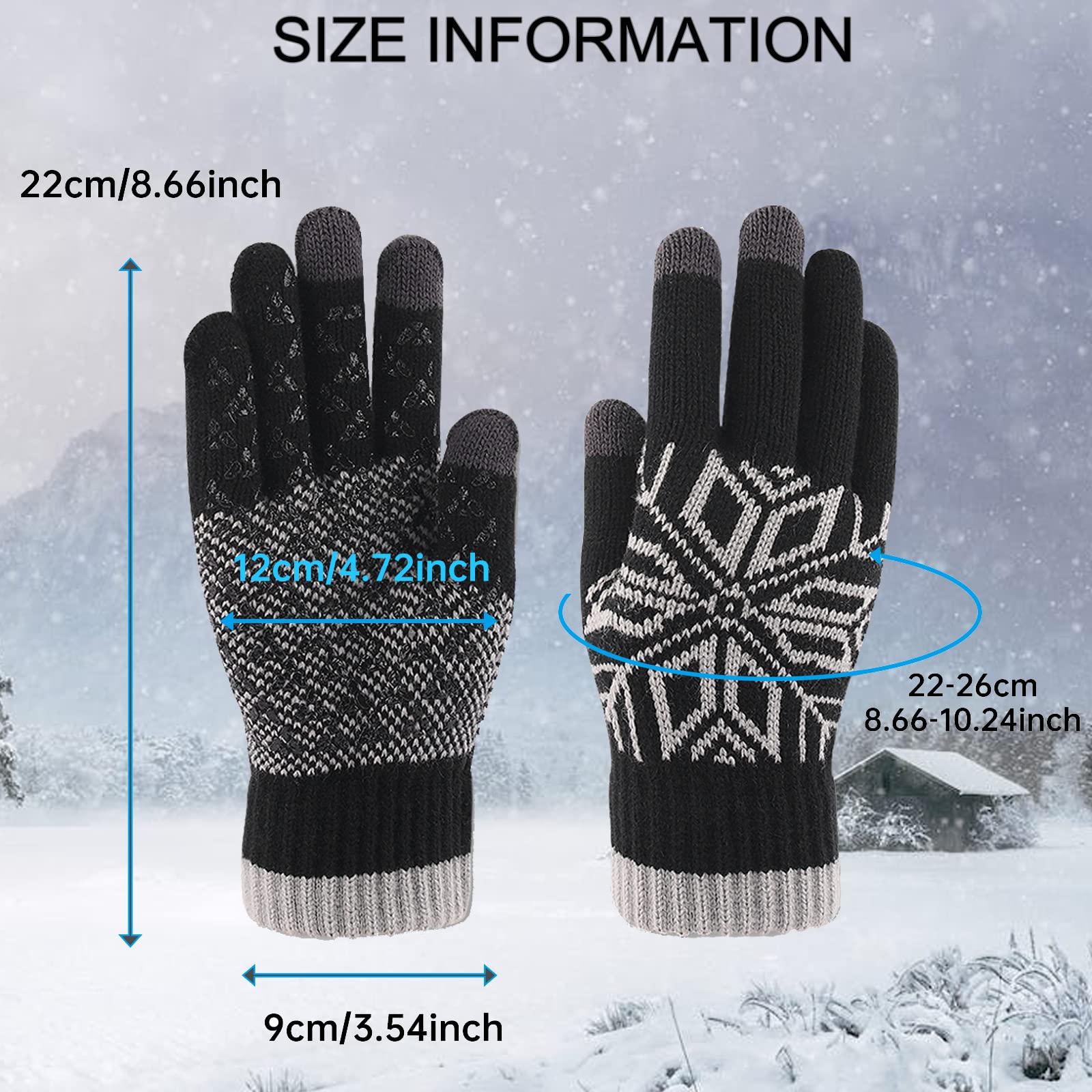 Long Keeper Winter Touchscreen Gloves for Women Men Anti-Slip Touch Screen Knit Warm Thicken Gloves (Black)