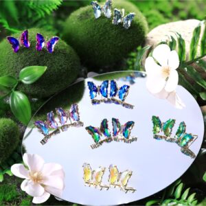 Bonuci 8 Pairs Butterfly Earrings for Women Rhinestone Cute Earrings Butterfly Wing Earrings Crystal Rainbow Colors Butterfly Ear Stud Jewelry Birthday Valentine's Day Gift Small