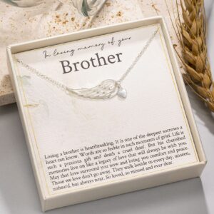 RareLove Memorial Gifts for Loss of Brother,925 Sterling Silver Angel Wing Heart Pendant Necklace,In Loving Memory of Brother Bereavement Gifts,Condolence Gift