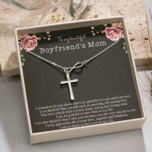 RareLove To My Boyfriends Mom Necklace,925 Sterling Silver Infinity Cross Necklace for Women,Boyfriends Mom Christmas Gifts,Future Mother in law Gifts