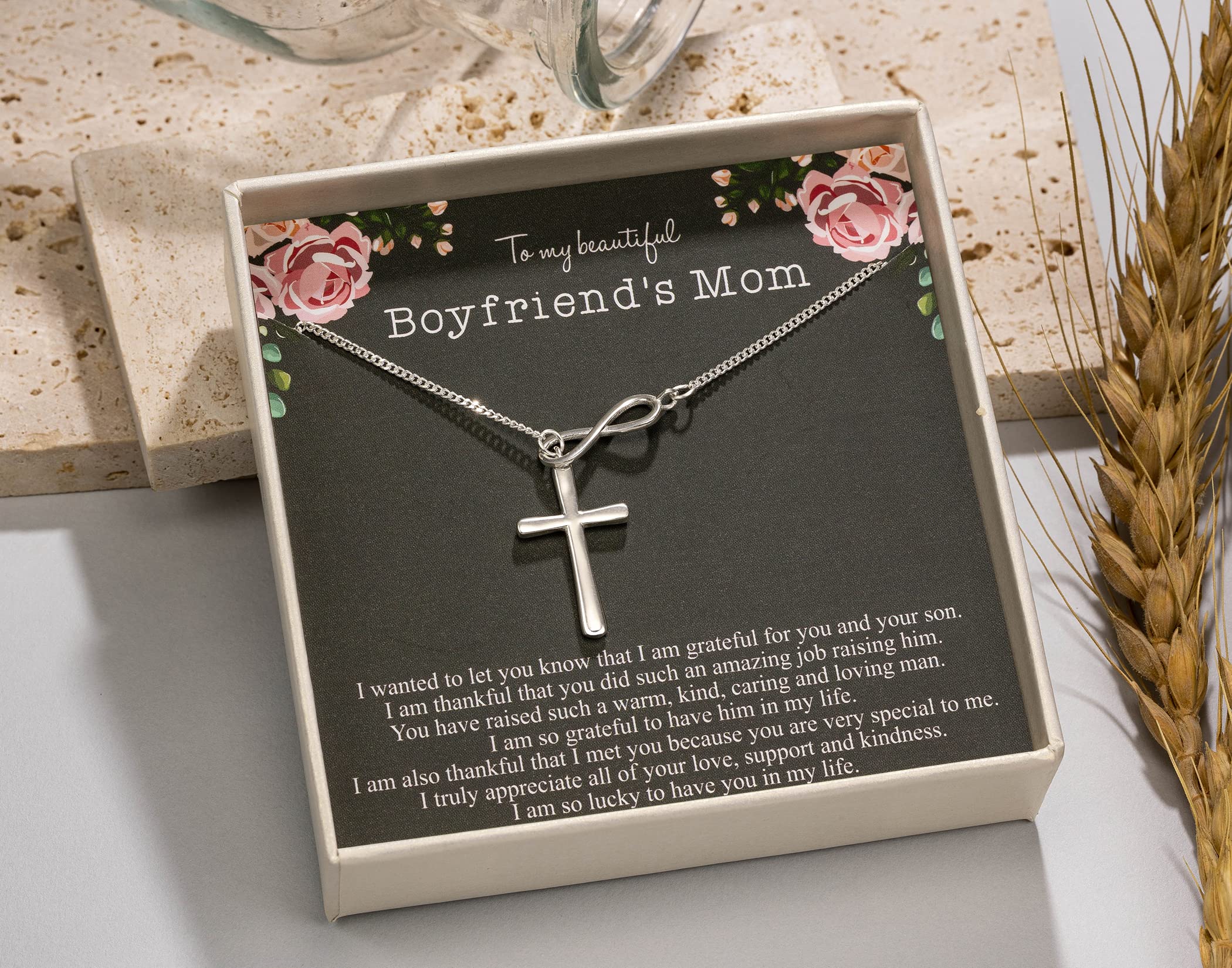 RareLove To My Boyfriends Mom Necklace,925 Sterling Silver Infinity Cross Necklace for Women,Boyfriends Mom Christmas Gifts,Future Mother in law Gifts