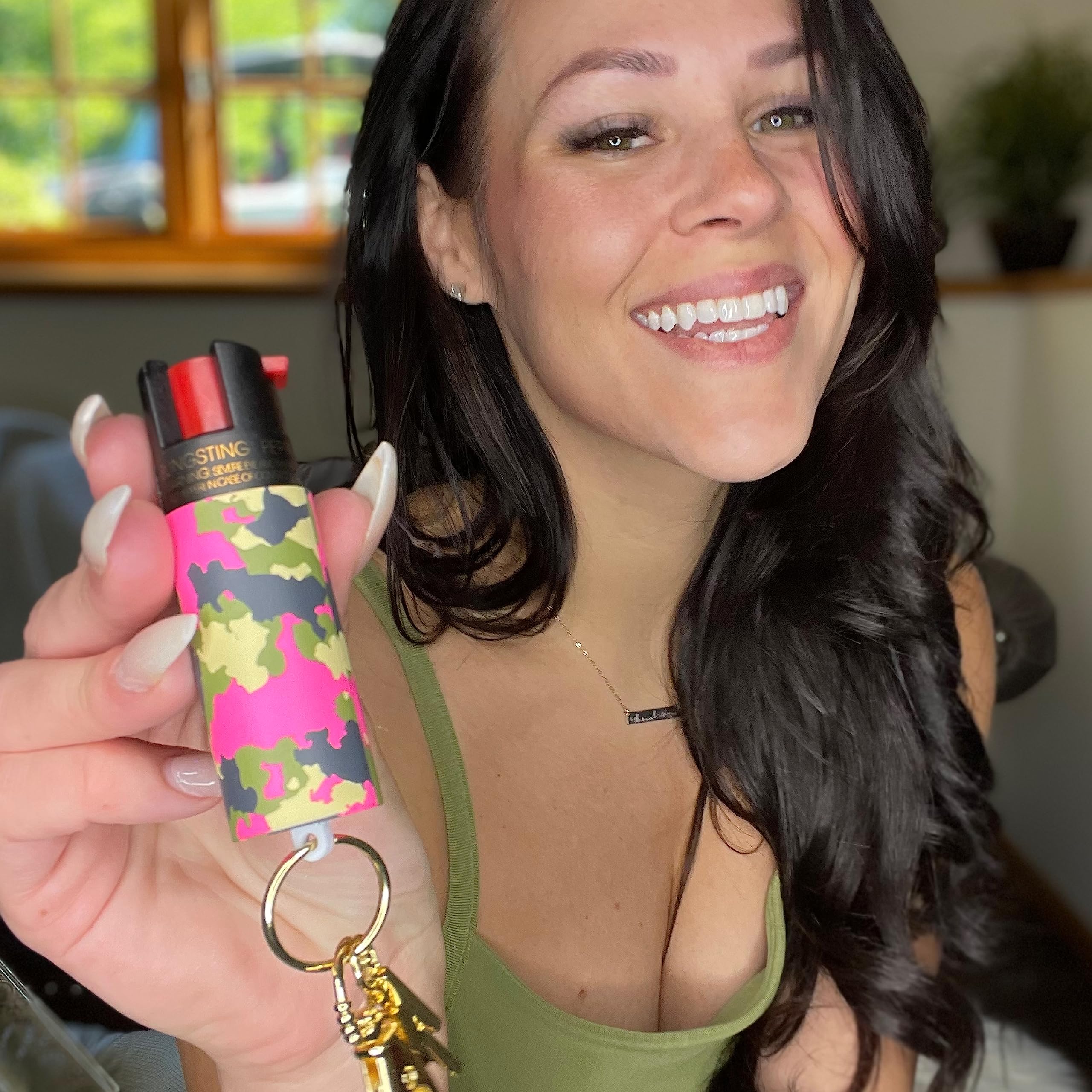 BLINGSTING Pepper Spray Maximum OC Strength Self Defense Spray for Women, 12 ft Spray Range & UV Dye - Pink Camo