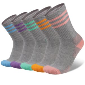 cooplus womens athletic crew socks 5 pairs outdoor recreation socks performance wicking cushion mid-calf socks