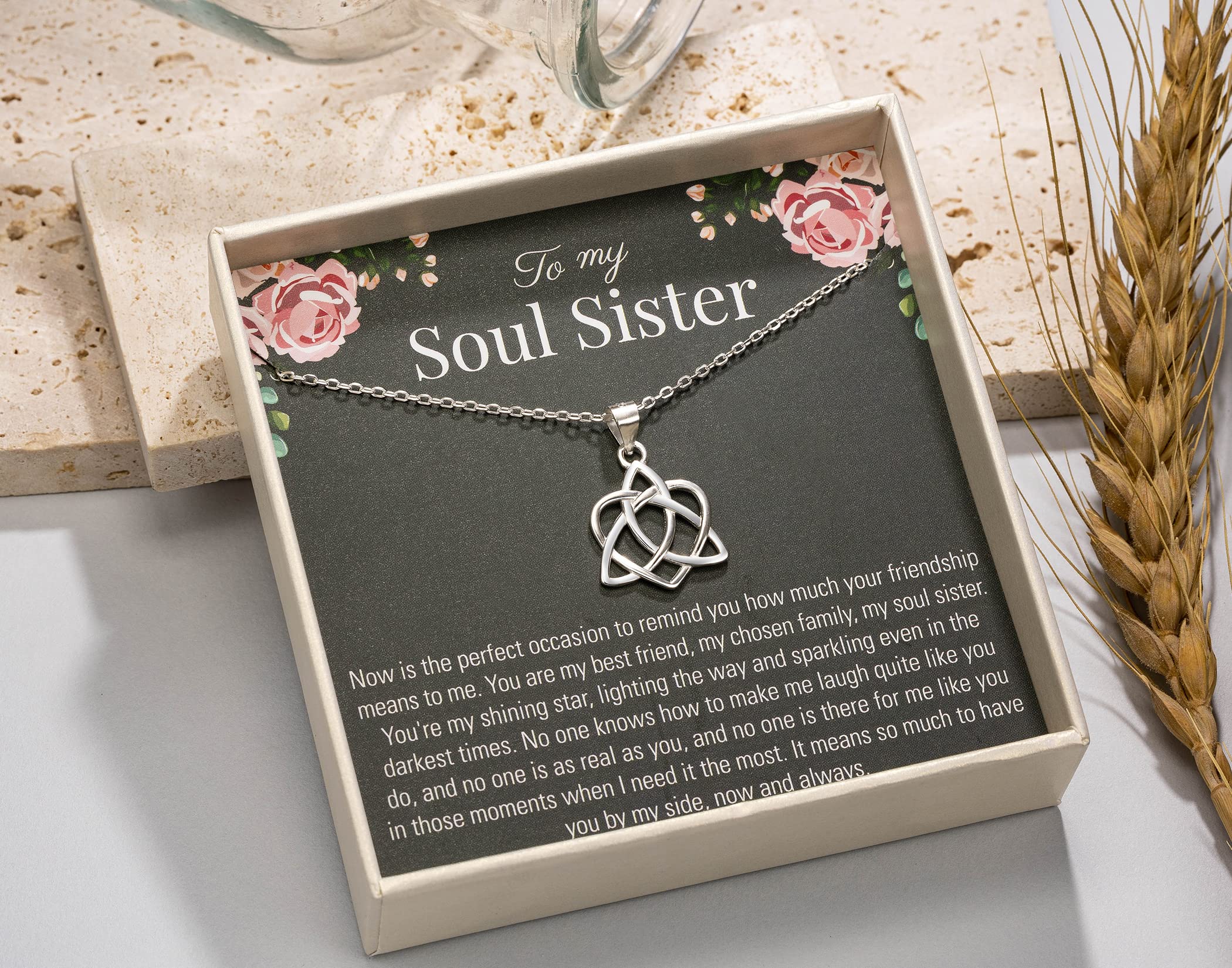 RareLove Soul Sister Gift for Women, Friendship 925 Sterling Silver Sister Celtic Knot Infinity Heart Necklace, Best Friend Birthday Gifts