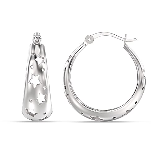 LeCalla Sterling Silver Filigree Hoops Earring | 925 Hoop Earrings for Women's | Small Oval Star Cut Chunky Filigree Earring Hoops for Women - 20mm