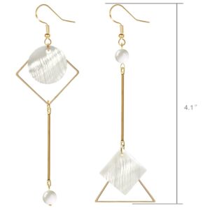 Boho Mismatch Asymmetry Shell Earrings for Women Fashion Geometric Abstract Earrings Minimalist Hook Earrings (Upgrade White shell)