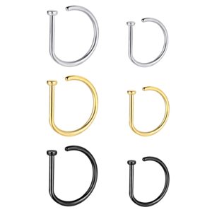 vojo g23 titanium 20g nose rings hoops l shaped screw nose studs diamond small piercing jewelry for women men (d nose hoop silver gold black,20g 8mm+10mm)