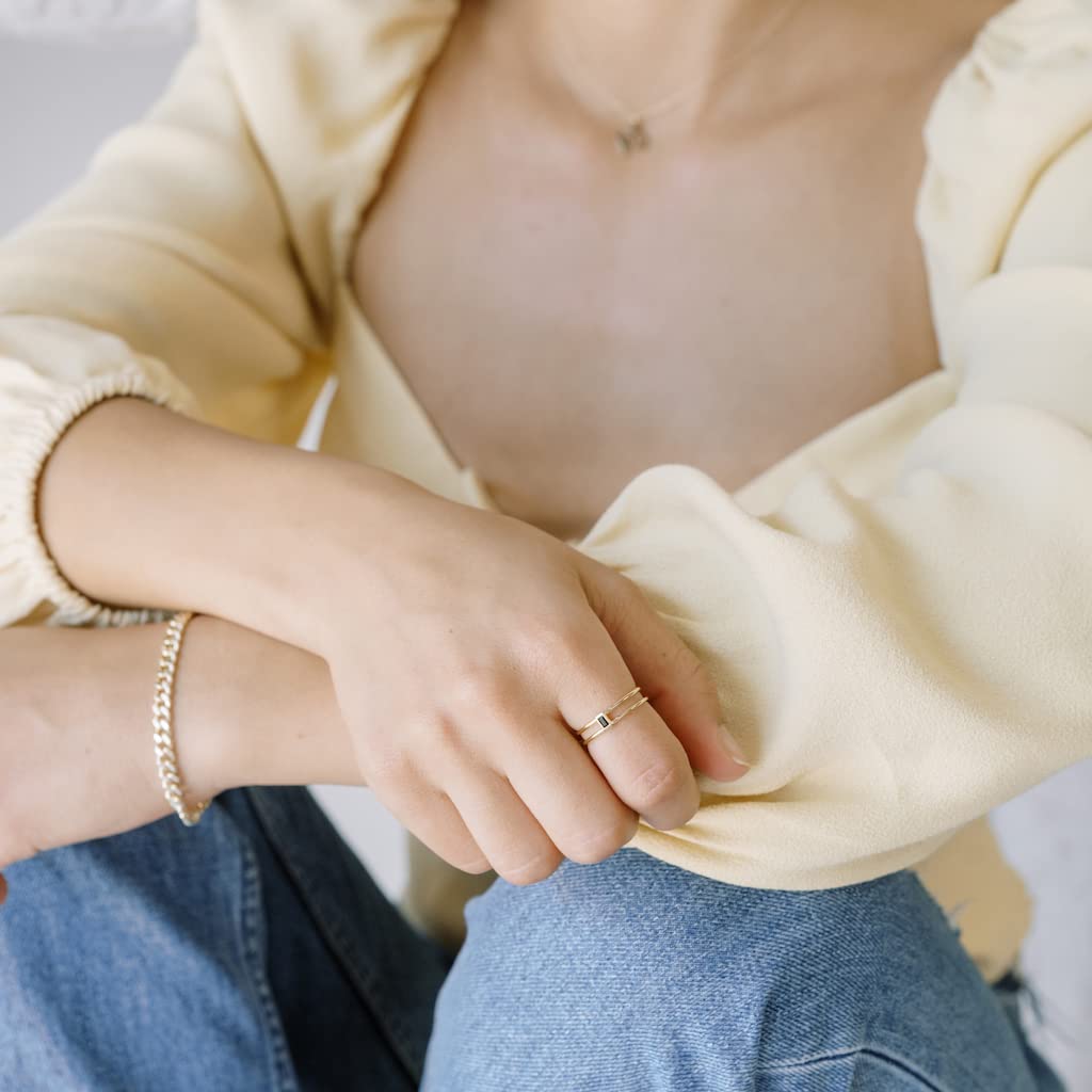 Honeycat Genevieve Double Stack Black Crystal Ring in Gold, Rose Gold, or Silver | Minimalist, Delicate Jewelry (RG, SM)