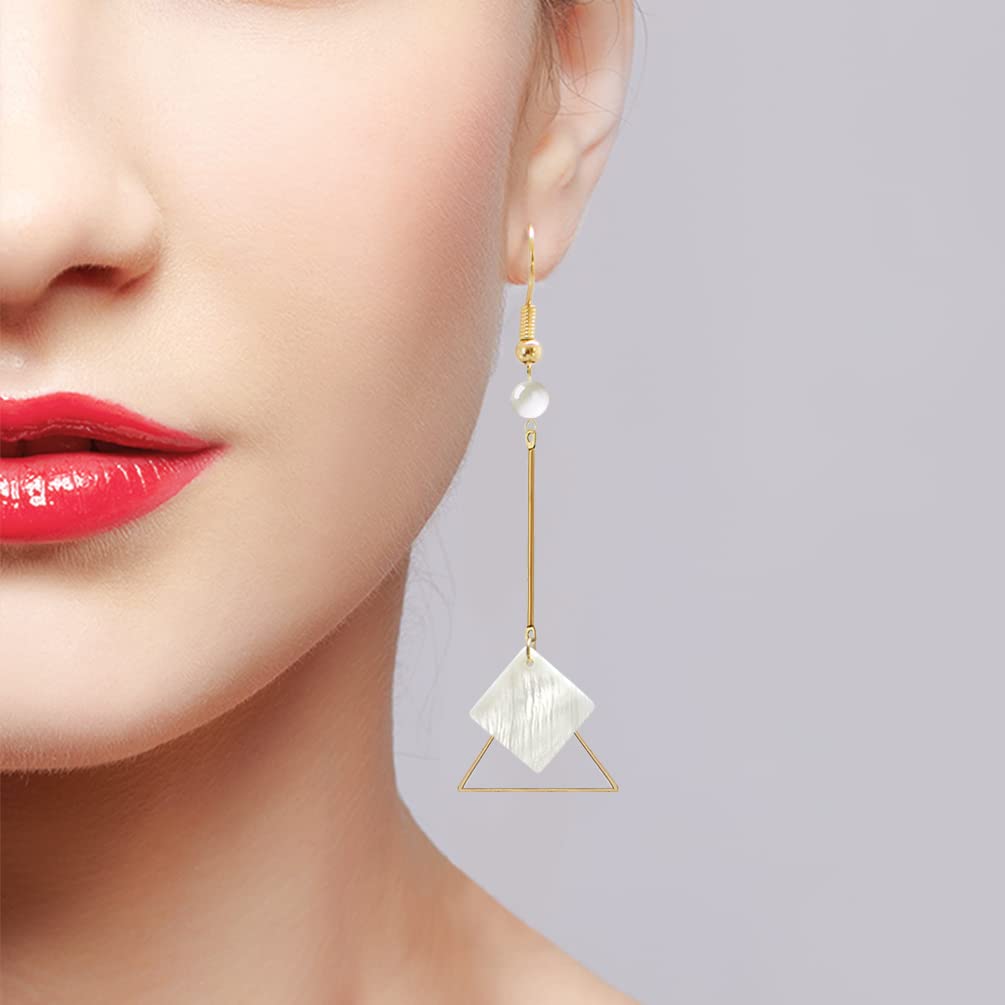 Boho Mismatch Asymmetry Shell Earrings for Women Fashion Geometric Abstract Earrings Minimalist Hook Earrings (Upgrade White shell)