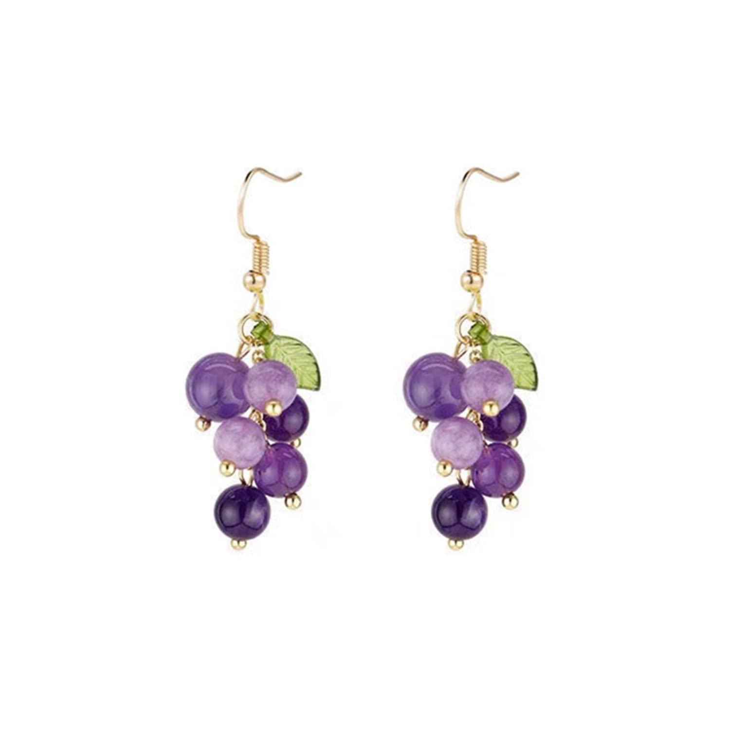 Simulation Fruit Earrings Creative Cute Fruits Dangle Drop Earrings Grape Strawberry Cute Earrings Handmade Lovely Cherry Tassel Dangle Drop Earrings for Women -Grape