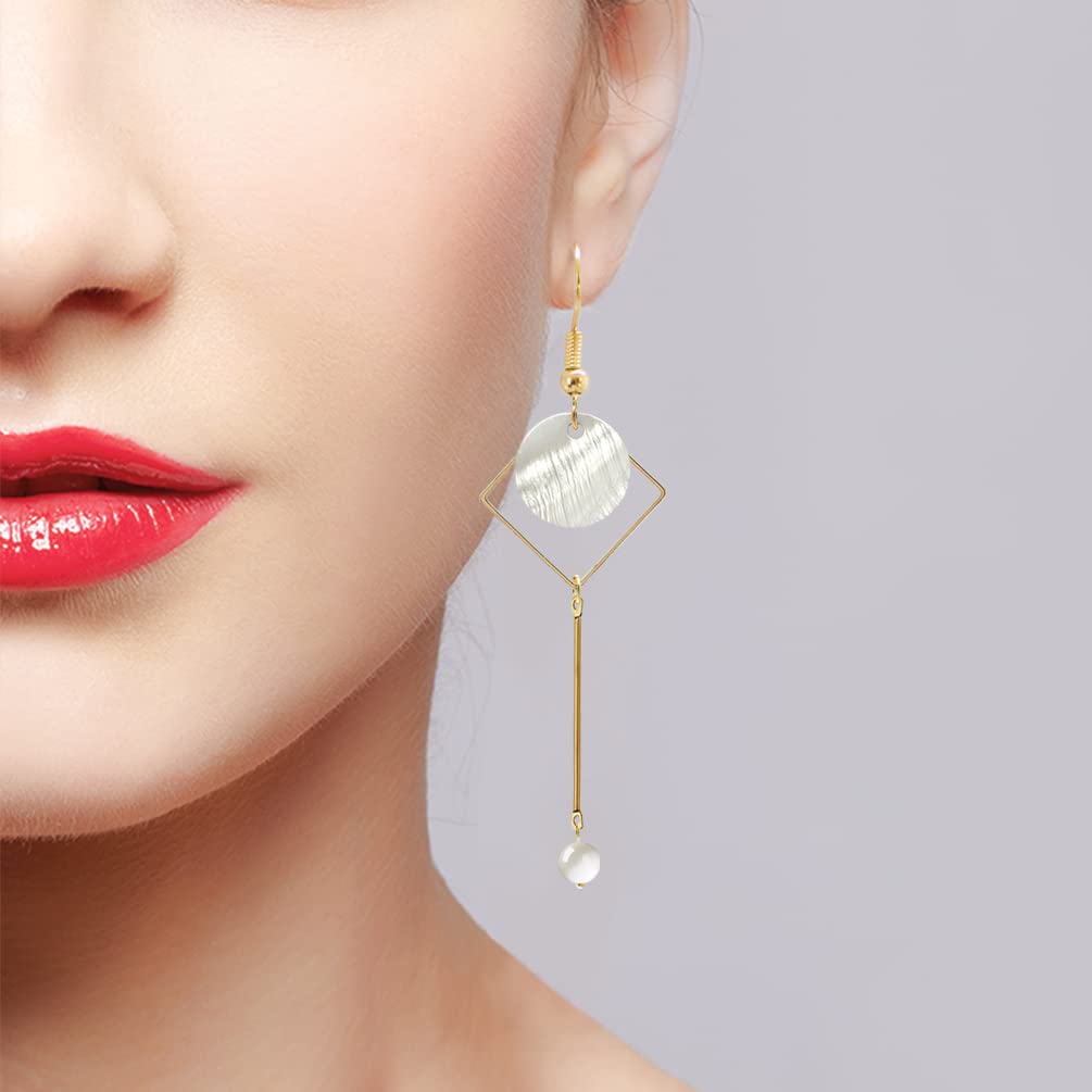 Boho Mismatch Asymmetry Shell Earrings for Women Fashion Geometric Abstract Earrings Minimalist Hook Earrings (Upgrade White shell)