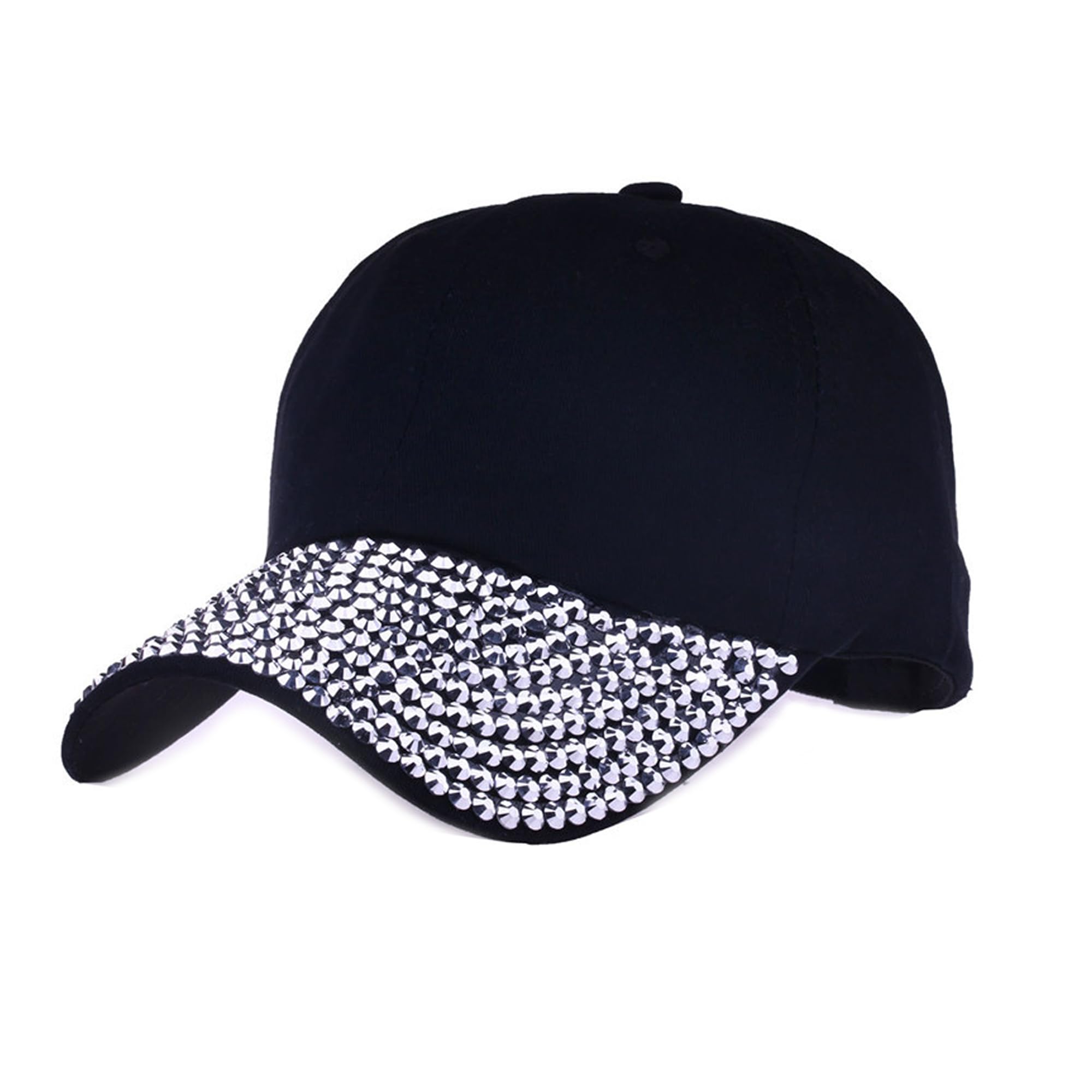 Shiny Rhinestone Brim Baseball Cap for Women Girls Sparkle Velcro Ponycap Adjustable Mesh Trucker Hat Outdoors Sun Cap Black