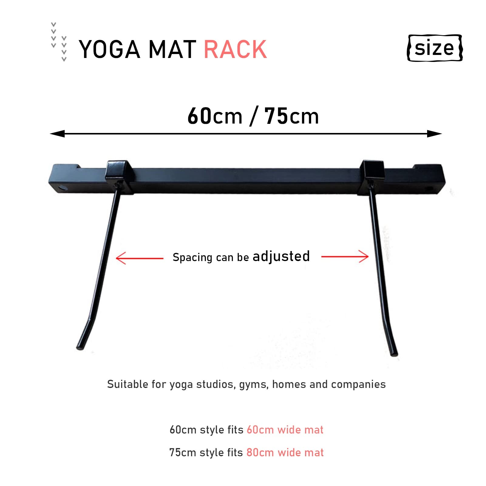 Drsyffsup Yoga Mat Holder Wall Mount for Hanging Yoga Pad，Holds 20 Sheets，Home Gym Yoga Mat Metal Holder for Exercise Accessories Foam Roller Straps Bands (Size : 23.6inch(60cm))