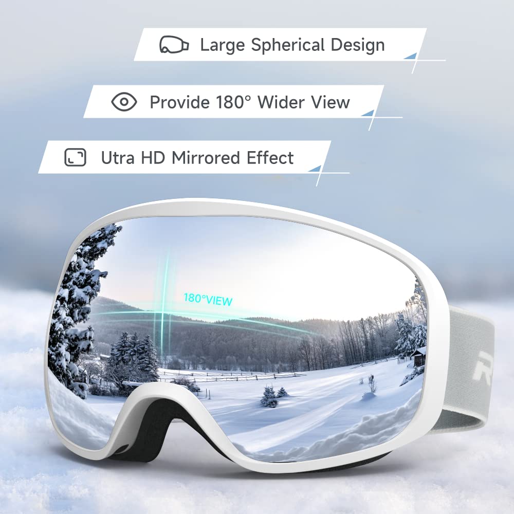 RIOROO Ski Goggles Snowboard Goggles for Men Women Adults Youth,Over Glasses OTG/100% UV Protection/Anti-fog/Wide Vision