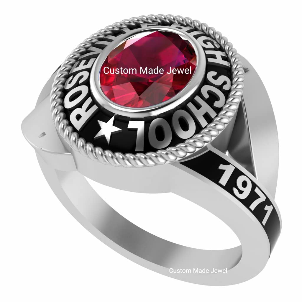 Custom class ring for Girl Ladies Women high school, college, university, fully customized ring for her in sterling silver (mid size Rosy oval)- Custom Made Jewel