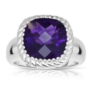 kokav 925 sterling silver amethyst ring, size 7, cushion cut 11mm stone