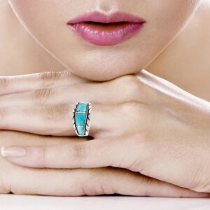 Turquoise Ring Sterling Silver 925 Genuine Gemstones Size 6 to 11 (Turquoise) (11)