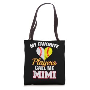 my favorite players call me mimi baseball softball mimi tote bag