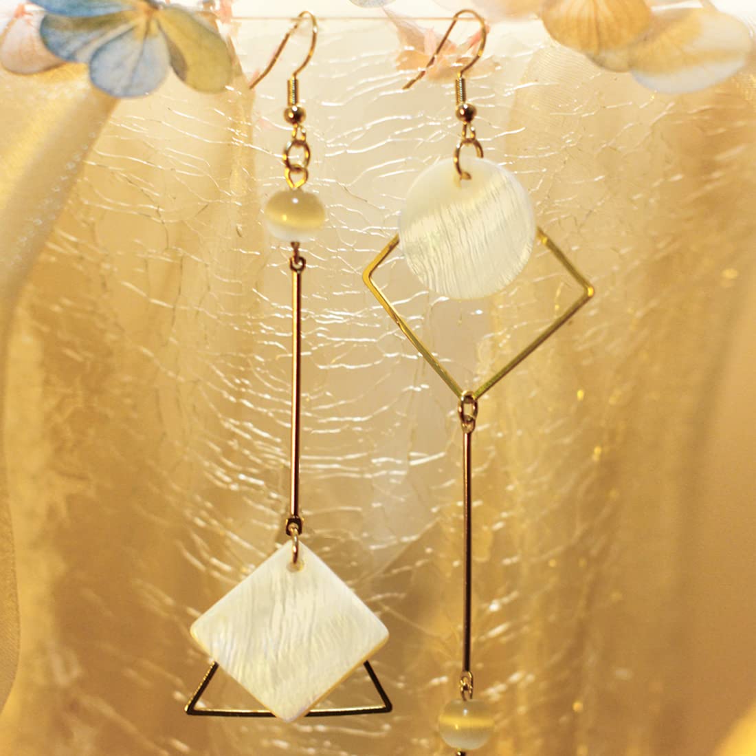 Boho Mismatch Asymmetry Shell Earrings for Women Fashion Geometric Abstract Earrings Minimalist Hook Earrings (Upgrade White shell)