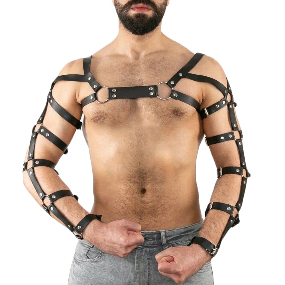 MEACOBRY Harness for Men Punk Adjustable Leather Chest Harness Belt Clubwear