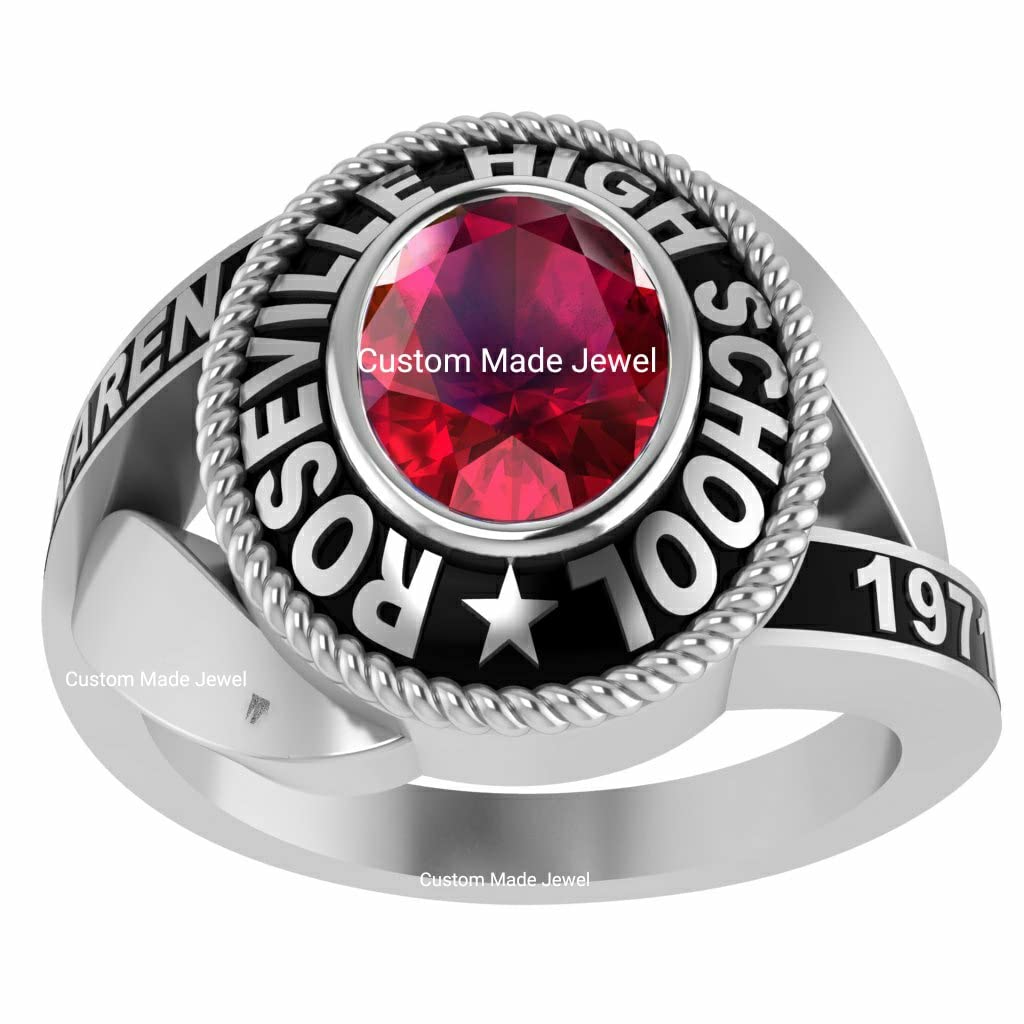 Custom class ring for Girl Ladies Women high school, college, university, fully customized ring for her in sterling silver (mid size Rosy oval)- Custom Made Jewel