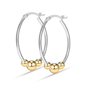 lecalla 925 sterling silver hoop earrings lightweight oval 14k gold-plated two-tone earring hoops jewelry bead ball hoops earring for women