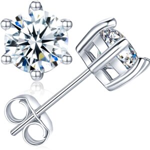 Aziza·Zhol Moissanite Stud Earrings for Women Men Girl, Hypoallergenic S925 Sterling Silver 0.5ct D Color VVS1 Clarity Created Diamond Earrings with Certificate of Authenticity (Six-claw)