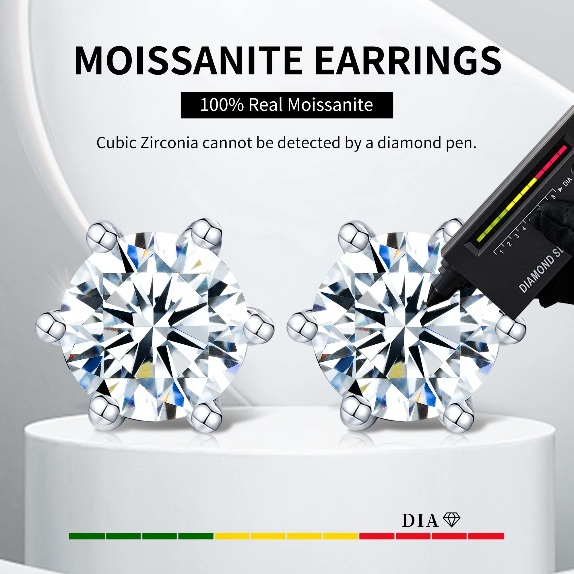 Aziza·Zhol Moissanite Stud Earrings for Women Men Girl, Hypoallergenic S925 Sterling Silver 0.5ct D Color VVS1 Clarity Created Diamond Earrings with Certificate of Authenticity (Six-claw)