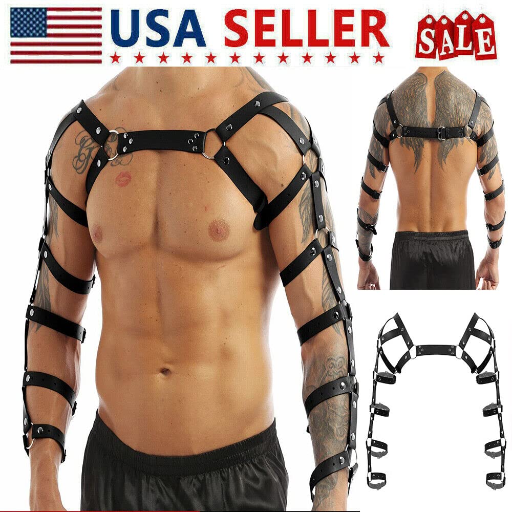 MEACOBRY Harness for Men Punk Adjustable Leather Chest Harness Belt Clubwear