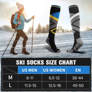 findway Ski Socks,Snowboard Socks for Womens Mens, 2 Pairs Winter Warm Knee-high Hiking Athletic Socks