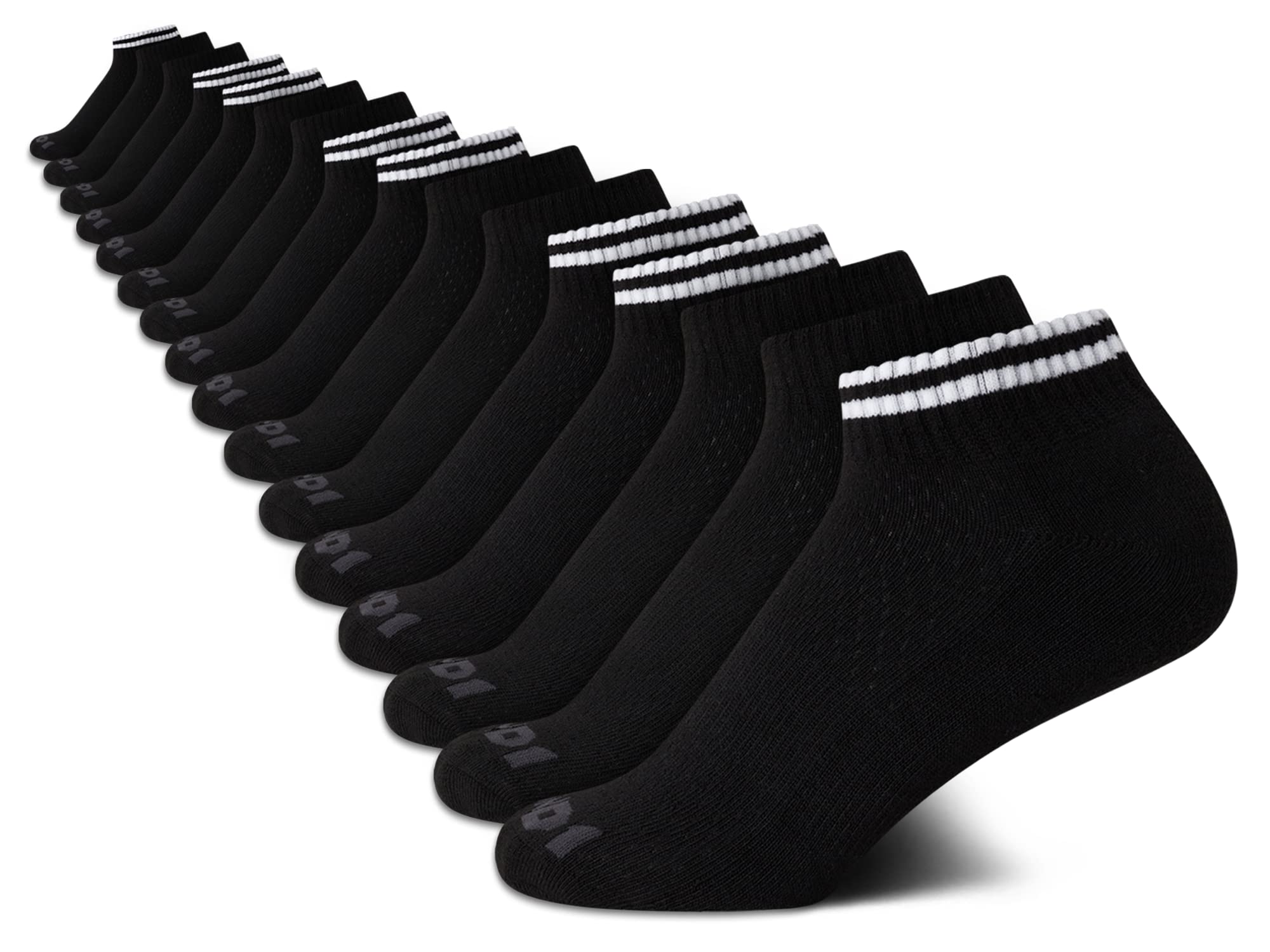 AND1 Boys' Socks - Athletic Cushion Quarter Cut Socks (16 Pack), Size Small-Medium, Solid Black